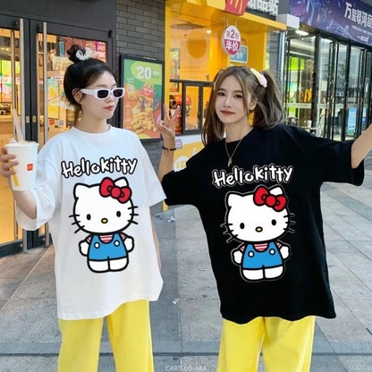 Outdoor Oversize Hello-Kity Chıll Day Baskılı Beyaz Unisex T-shirt