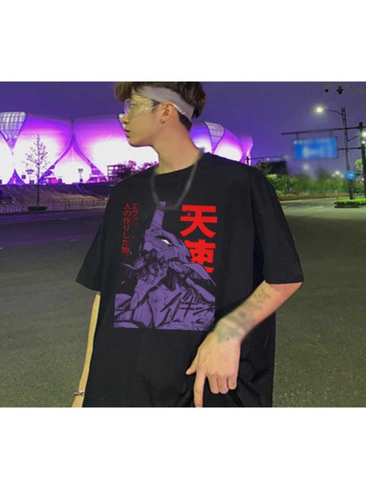 Anime Siyah Neon Genesis Evangelion Shinji Asuka Eva Unit Unisex T-shirt