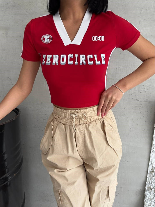 Zerocircle Y2K Baskılı Red Baskılı V Yaka  Siyah Crop T-Shirt