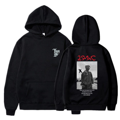 ESC BUTİK 2Pac Shakur Baskılı Siyah Unisex Oversize Kapüşonlu Sweatshirt