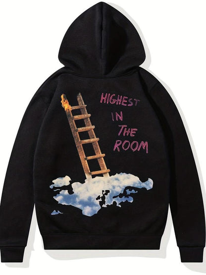 ESC BUTİK 3D Ladder In The Sky Siyah Kapşonlu Sweatshirt