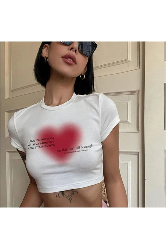 Y2k To Describe How Much I Love You Baskılı Desenli Beyaz Yarım Kadın Bluz Crop Top T-shirt