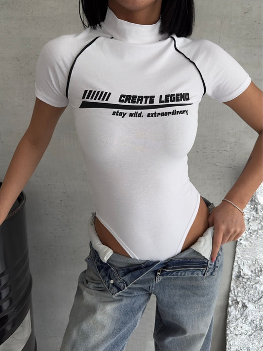 Beyaz Cosplay Retro Vintage Create-Legend Kısa Kol Çıtçıtlı Body