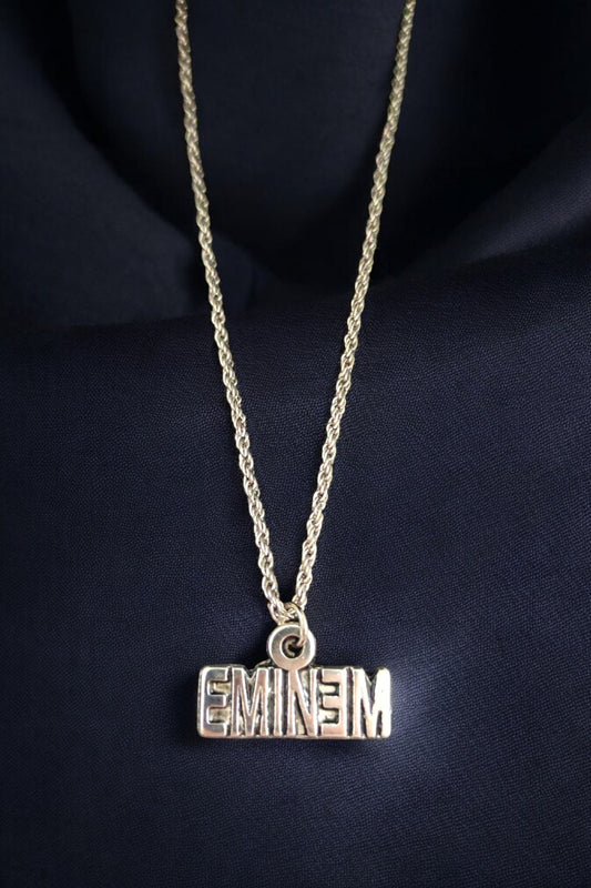 Antik Gümüş Kaplama El Yapımı Eminem Fan Unisex Zincirli Kolye