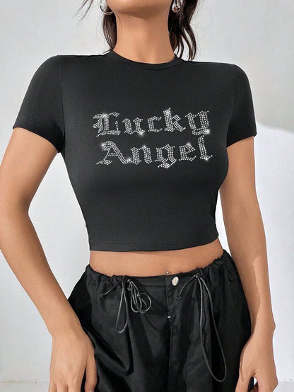 Hoodie Outdoor Siyah Pullu Lucky Angel  Crop Bluz