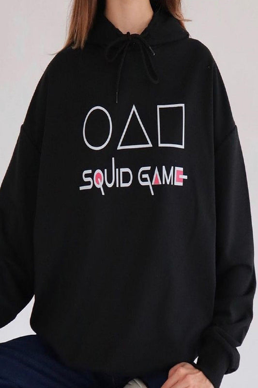 Squid Game Symbols Unisex Siyah Kapşonlu