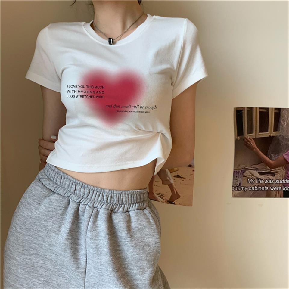 ESC BUTİK Aesthetic Heart Baskılı Beyaz Crop