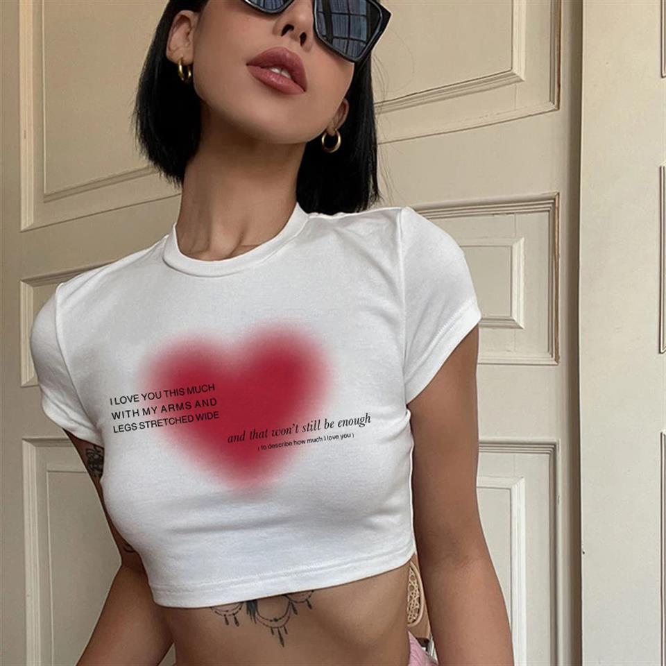 ESC BUTİK Aesthetic Heart Baskılı Beyaz Crop