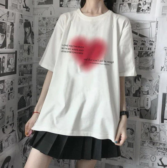 ESC BUTİK Aesthetic Heart Baskılı Beyaz Unisex Oversize T-shirt