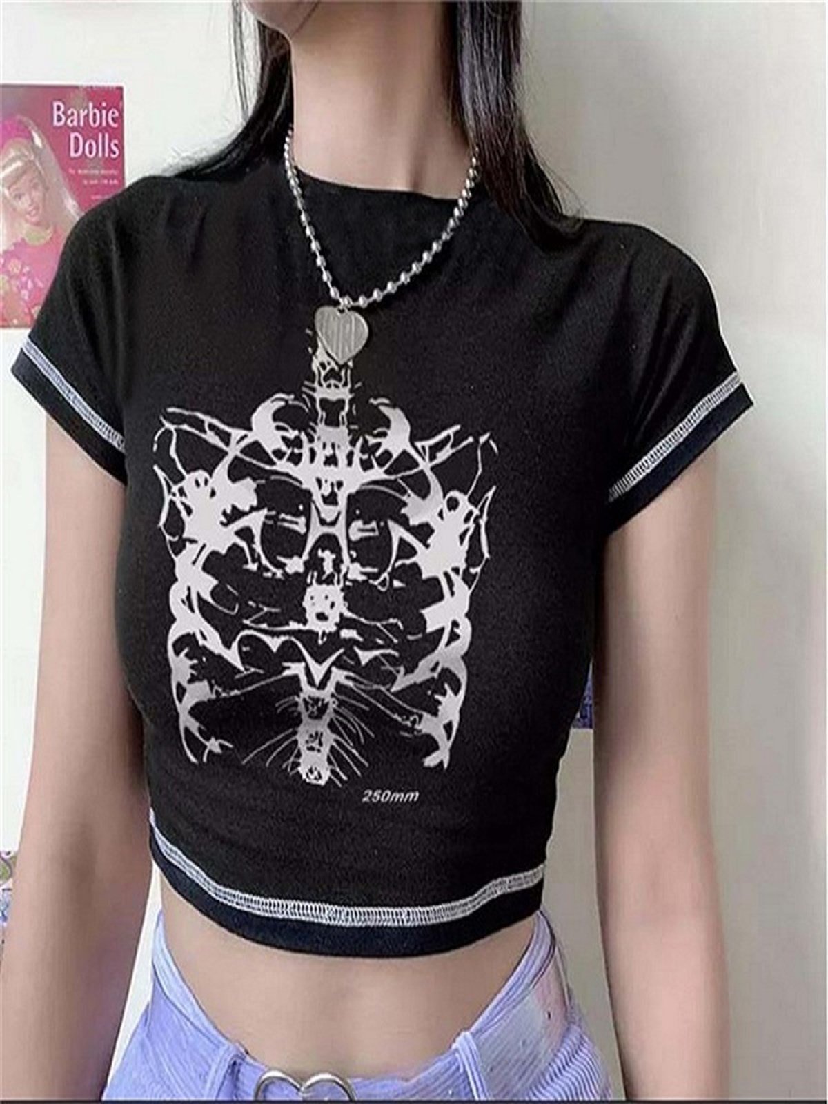 ESC BUTİK Aesthetic Skeleton Yarım Kadın T-shirt