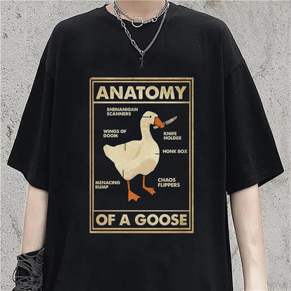 ESC BUTİK Duck Anatomy Baskılı Siyah Unisex Oversize T-shirt