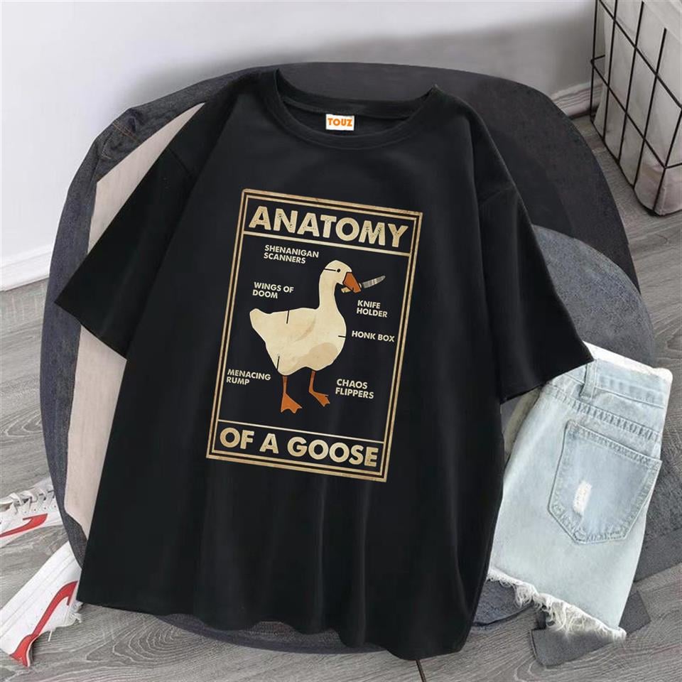 ESC BUTİK Duck Anatomy Baskılı Siyah Unisex Oversize T-shirt