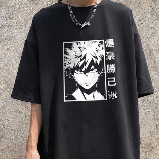 ESC BUTİK Anime Bakugou Baskılı Siyah Unisex Oversize T-shirt