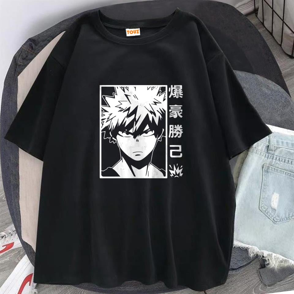 ESC BUTİK Anime Bakugou Baskılı Siyah Unisex Oversize T-shirt