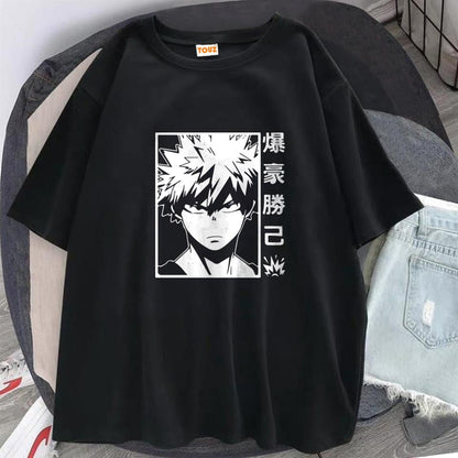 ESC BUTİK Anime Bakugou Baskılı Siyah Unisex Oversize T-shirt