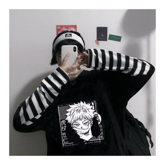 ESC BUTİK Anime Jujutsu Kaisen Eyes Unisex Siyah Oversize Uzun Kollu T-shirt