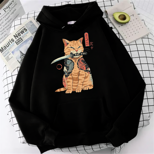 ESC BUTİK Anime Ninja Cat Oversize Hoodie