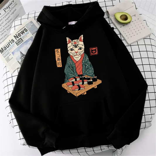 ESC BUTİK Anime Sushi Cat Oversize Hoodie