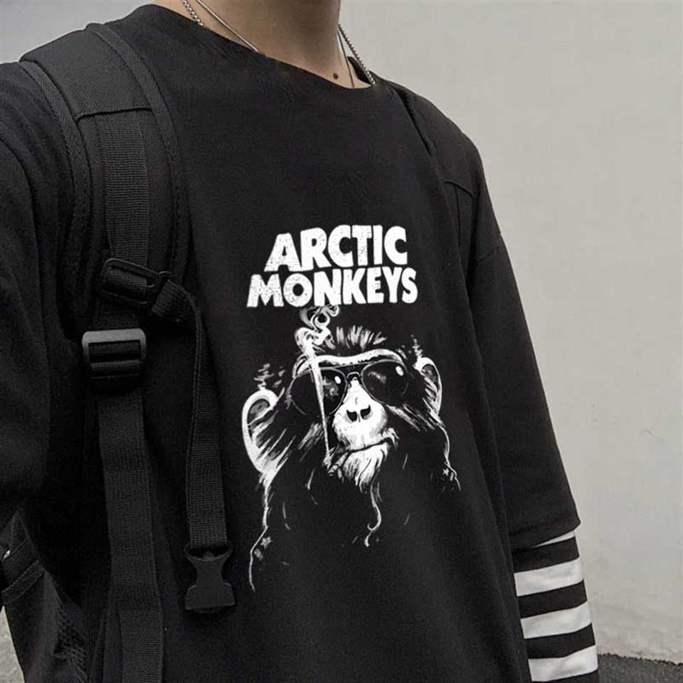 ESC BUTİK Arctic Monkey's Baskılı Fake Sleeves Unisex Siyah T-shirt