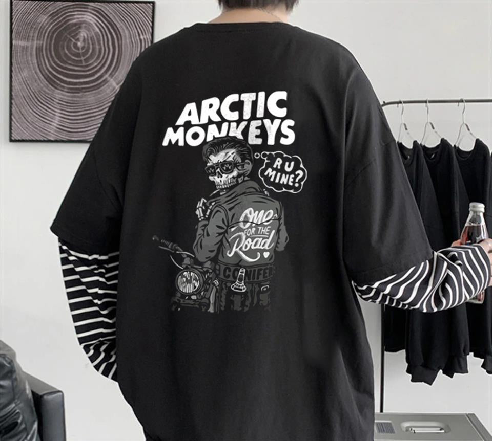 ESC BUTİK Arctic Monkeys 'R U Mine?' Sırt Baskılı Fake Sleeves Unisex Siyah T-shirt