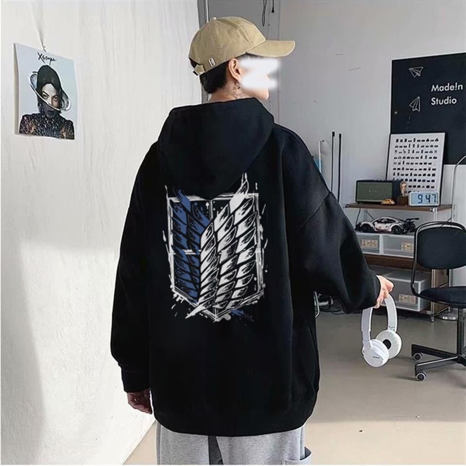 ESC BUTİK Attack On Titan New Logo Sırt Baskılı Siyah Unisex Oversize Kapüşonlu Sweatshirt