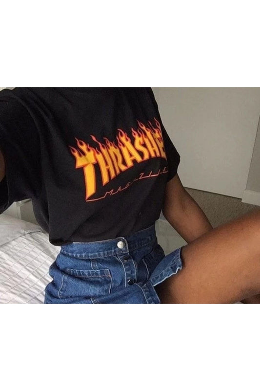 Hoodie Outdoor Thrasher Magazine Baskılı Boyfriend Tshirt