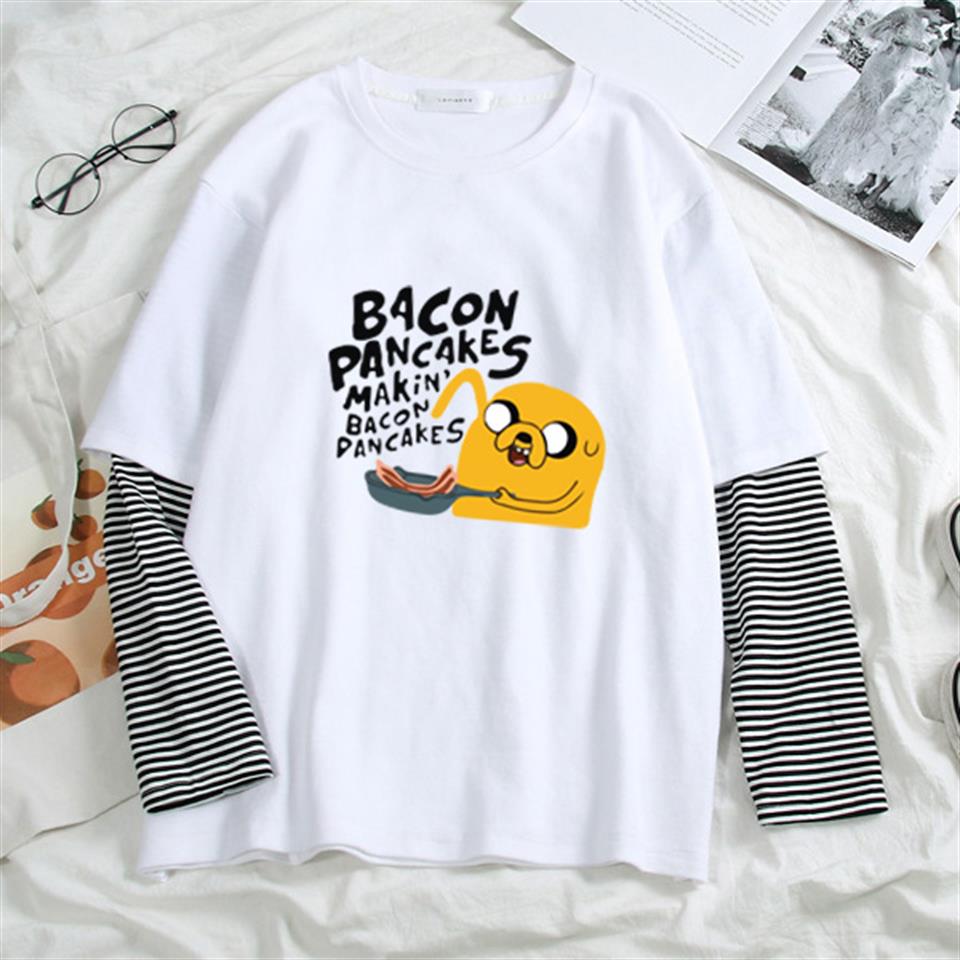 ESC BUTİK Bacon Pancakes Baskılı Fake Sleeves Unisex Beyaz T-shirt