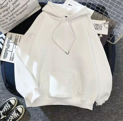 ESC BUTİK Basic Düz Oversize Unisex Beyaz Kapşonlu Hoodie Sweatshirt