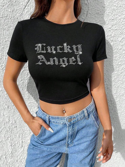 Hoodie Outdoor Siyah Pullu Lucky Angel  Crop Bluz