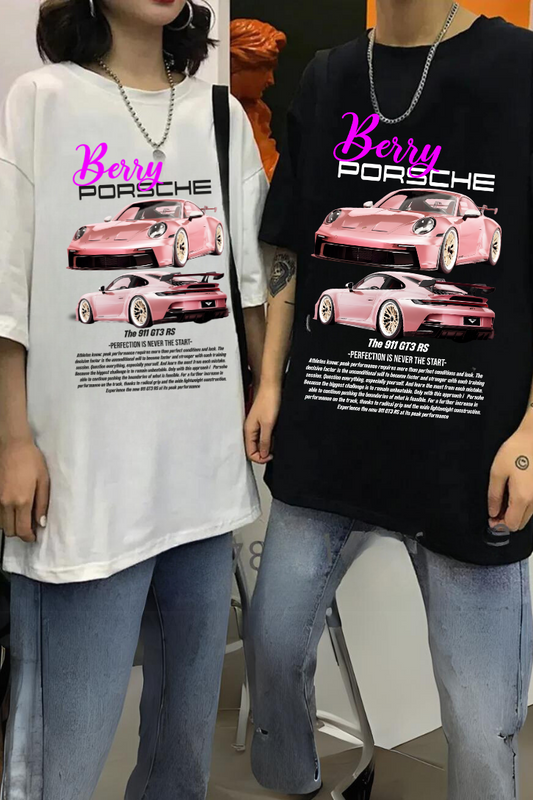 ESC BUTİK Berry Porsche Retro Baskılı T-shirt