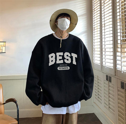 ESC BUTİK Best Baskılı Siyah Unisex Oversize Bisiklet Yaka Sweatshirt