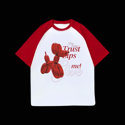 ESC BUTİK Beyaz Unisex Kırmızı Reglan Cherry Trust T-Shirt