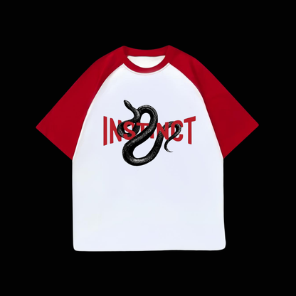 ESC BUTİK Beyaz Unisex Kırmızı Reglan Instinct Snake T-Shirt