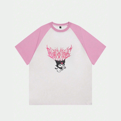 ESC BUTİK Beyaz Unisex Pembe Reglan Kuromi T-Shirt