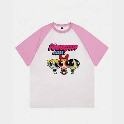 ESC BUTİK Beyaz Unisex Pembe Reglan PowerPuff Girl T-Shirt