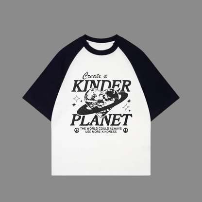 ESC BUTİK Beyaz Unisex Siyah Reglan Kinder Planet T-Shirt