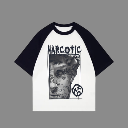 ESC BUTİK  Beyaz Unisex Siyah Reglan Narco T-Shirt