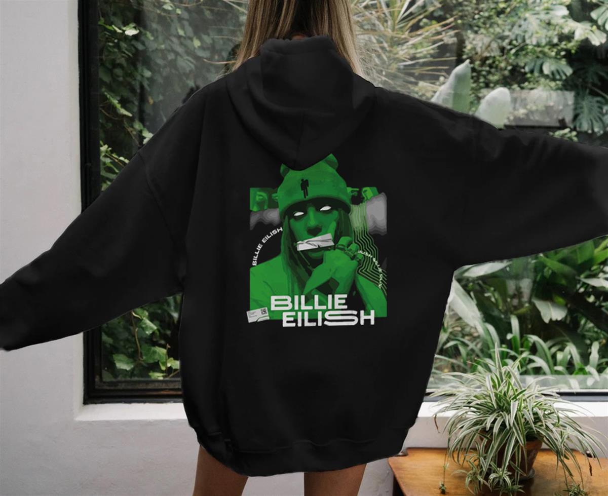 ESC BUTİK Billie Eilish Baskılı Siyah Unisex Oversize Kapüşonlu Sweatshirt