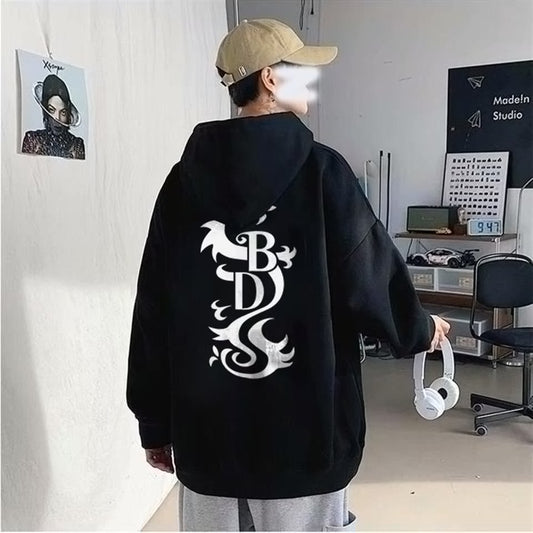 ESC BUTİK Black Dragon Sırt Baskılı Siyah Unisex Oversize Kapüşonlu Sweatshirt