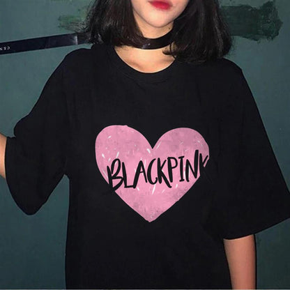 ESC BUTİK Black Pink Heart Siyah Unisex Oversize T-shirt