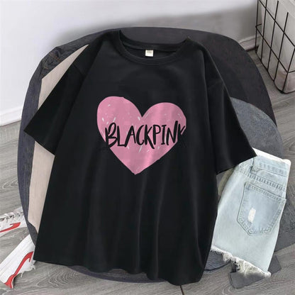 ESC BUTİK Black Pink Heart Siyah Unisex Oversize T-shirt