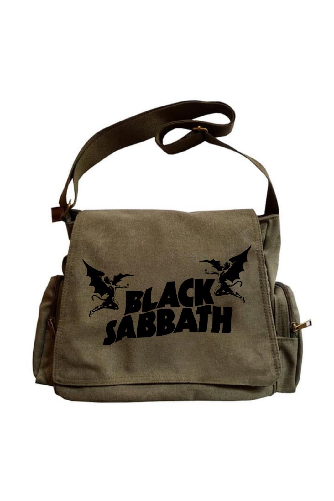 ESC BUTİK Black Sabbath Baskılı Unisex Yeşil Postacı Çantası