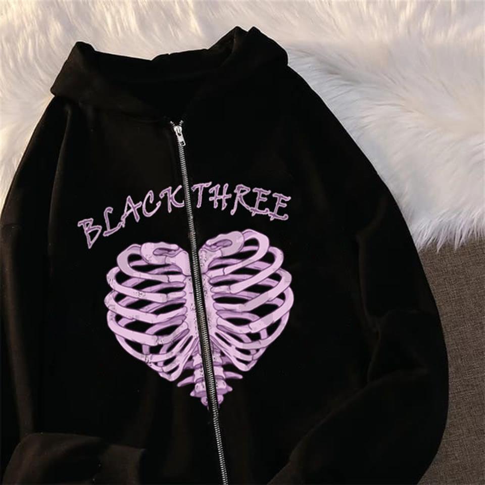 ESC BUTİK Black Three Cage Heart Baskılı Oversize Fermuarlı Siyah Unisex Kapüşonlu Hırka