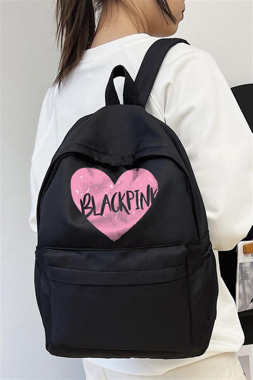 ESC BUTİK Blackpink Heart Baskılı Unisex Sırt Çantası