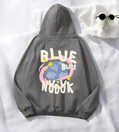 ESC BUTİK Blue Antrasit Baskılı Kapşonlu Sweatshirt