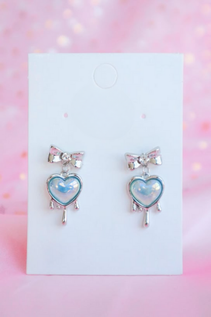 ESC BUTİK Blue Crystal Heart Melting İthal Küpe