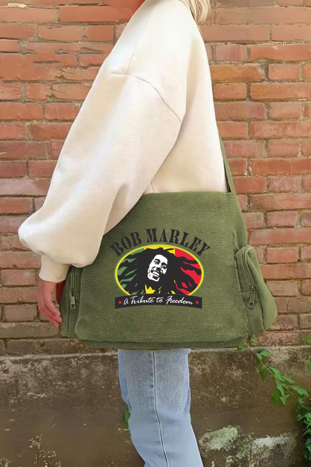 ESC BUTİK Bob Marley Baskılı Unisex Yeşil Postacı Çantası