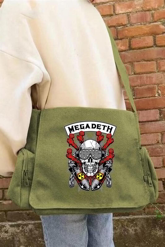 ESC BUTİK Megadeth Baskılı Unisex Yeşil Postacı Çantası