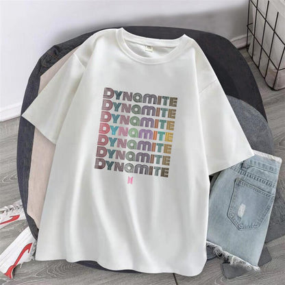 ESC BUTİK BTS Dynamite Baskılı Beyaz Unisex Oversize T-shirt