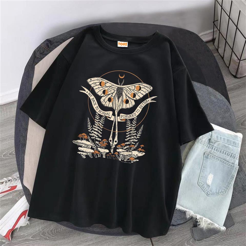 ESC BUTİK Butterfly & Mushrooms Siyah Unisex Oversize T-shirt